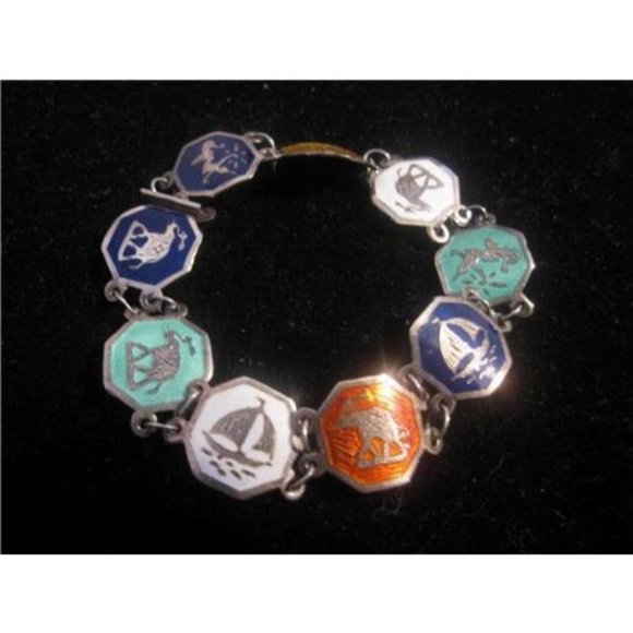 Art Deco era, RARE, Siam sterling & multicolored enamel, niello, link bracelet - Picture 8 of 10